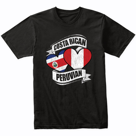Costa Rican Peruvian Hearts Costa Rica Peru Flags T-Shirt