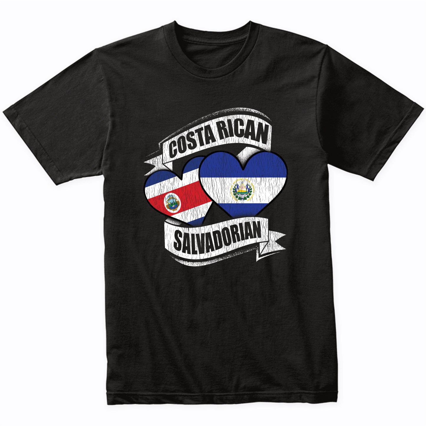 Costa Rican Salvadorian Hearts Costa Rica El Salvador Flags T-Shirt