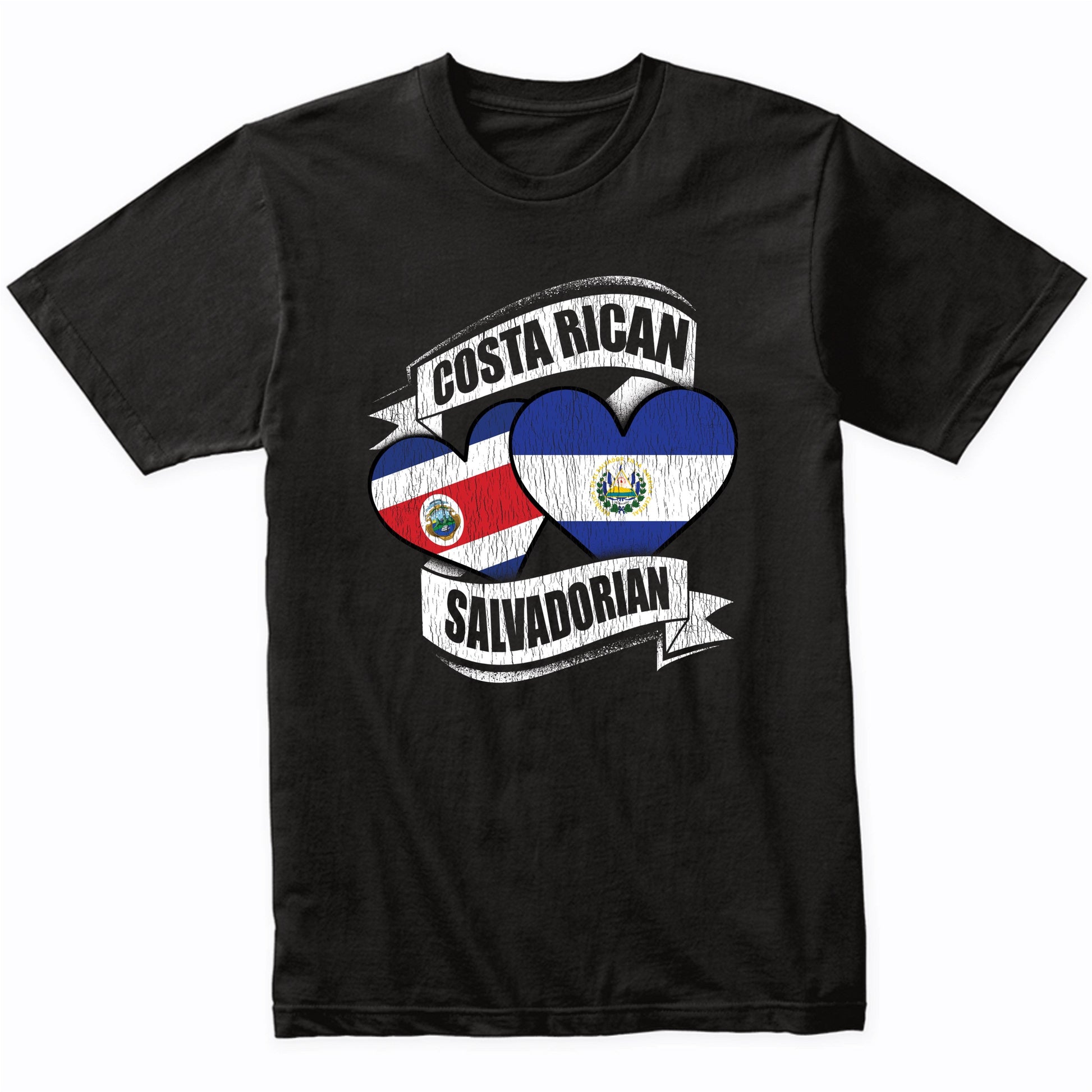 Costa Rican Salvadorian Hearts Costa Rica El Salvador Flags T-Shirt
