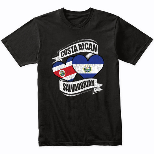 Costa Rican Salvadorian Hearts Costa Rica El Salvador Flags T-Shirt