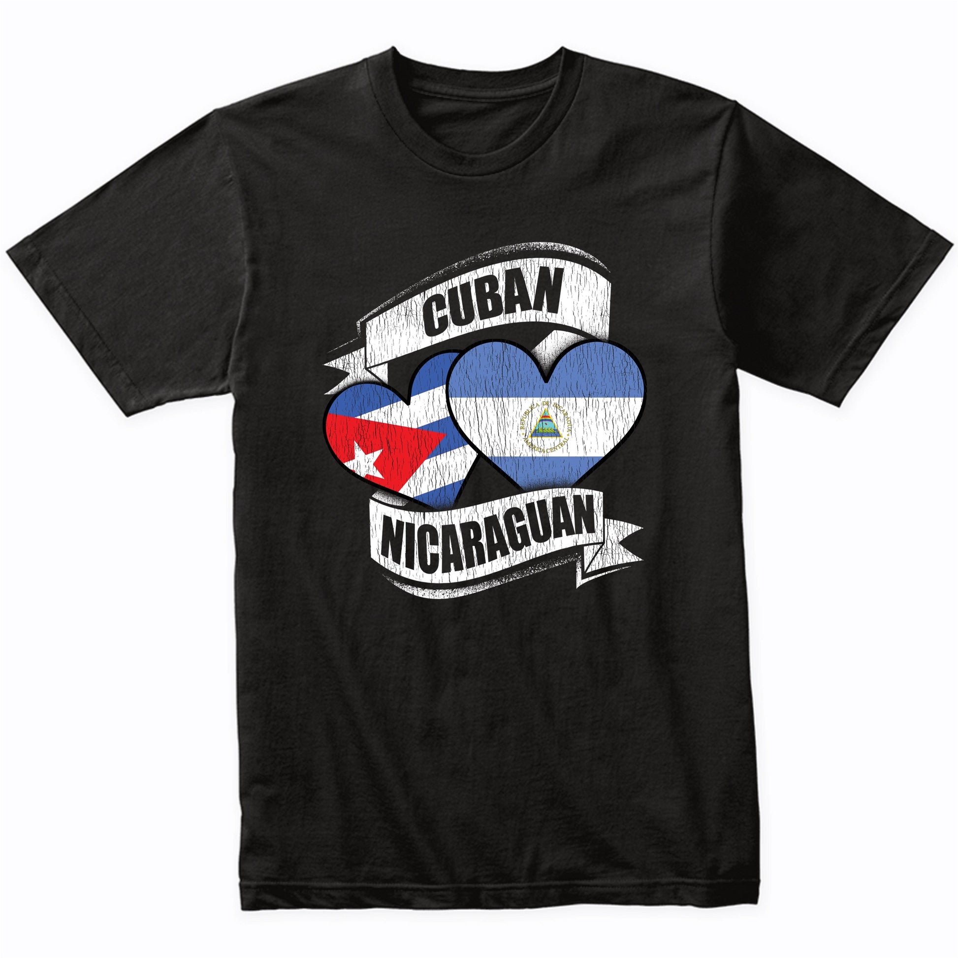 Cuban Nicaraguan Hearts Cuba Nicaragua Flags T-Shirt