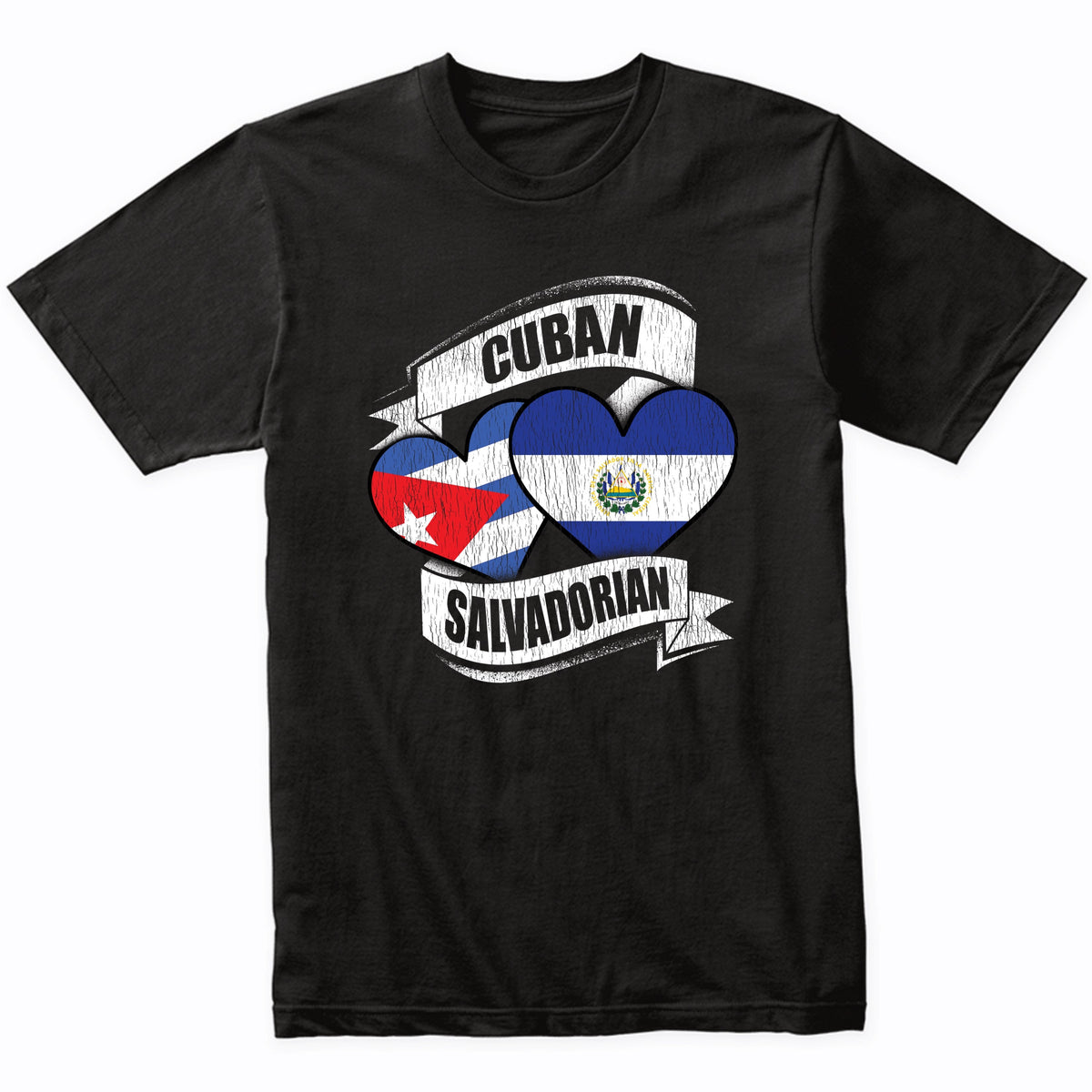 Cuban Salvadorian Hearts Cuba El Salvador Flags T-Shirt