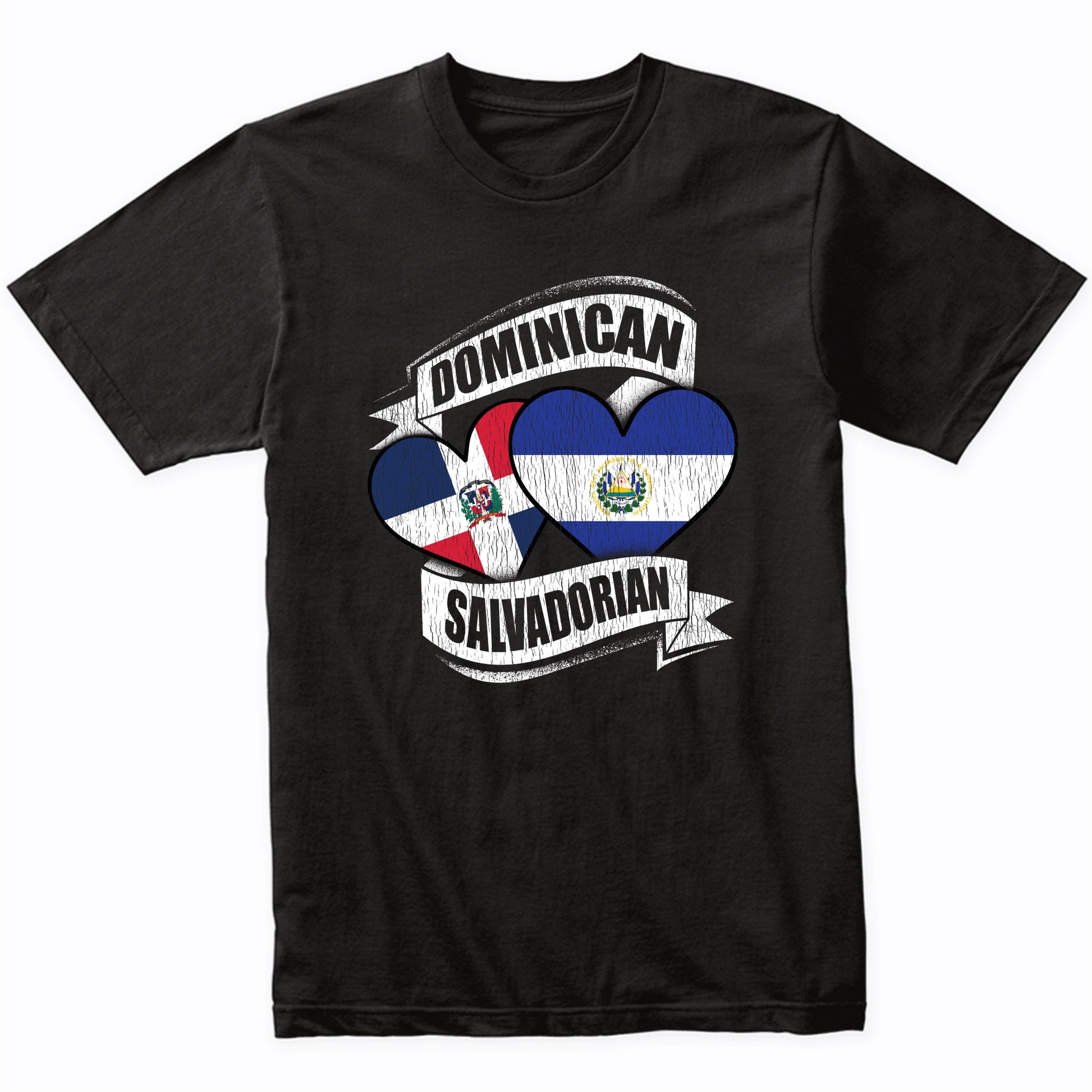 Dominican Salvadorian Hearts Dominican El Salvador Flags T-Shirt