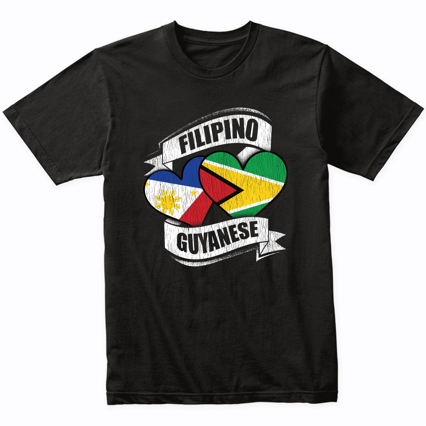 Filipino Guyanese Hearts Philippines Guyana Flags T-Shirt