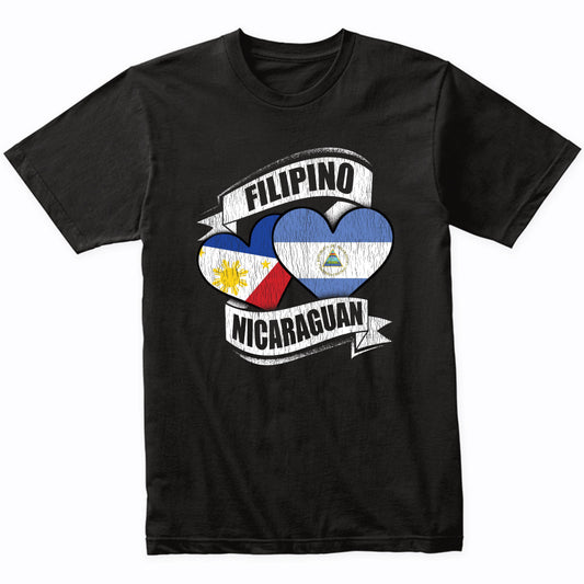 Filipino Nicaraguan Hearts Philippines Nicaragua Flags T-Shirt