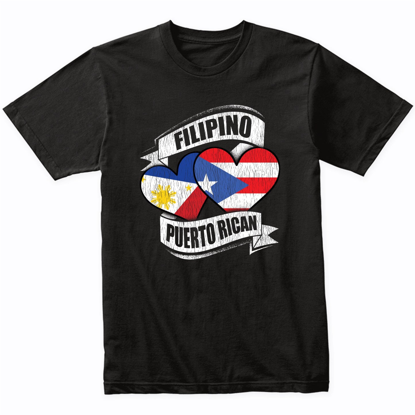 Filipino Puerto Rican Hearts Philippines Puerto Rico Flags T-Shirt