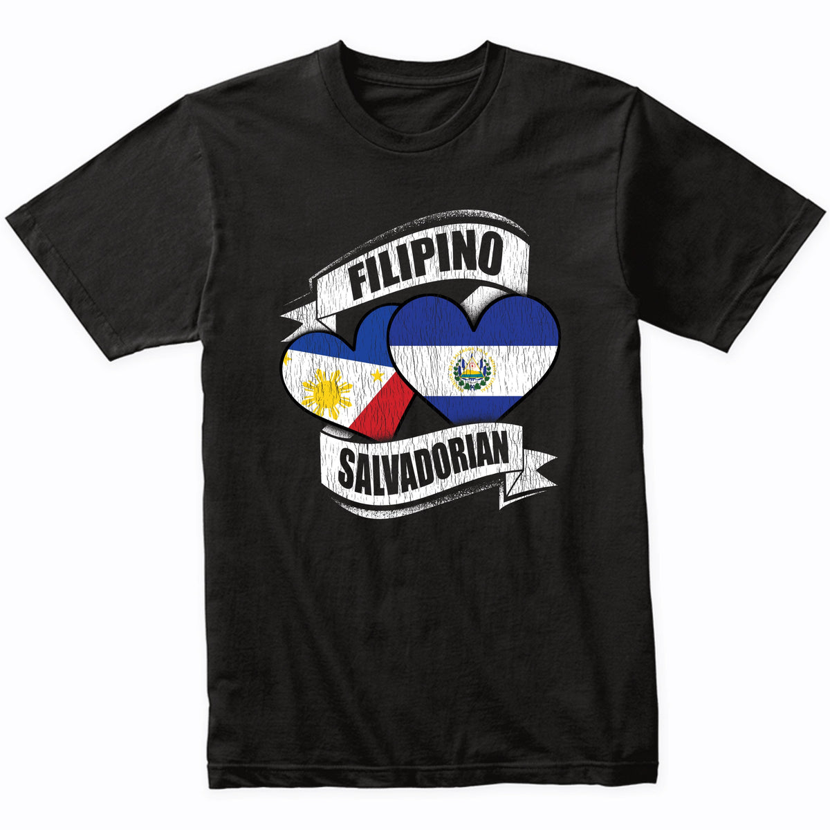 Filipino Salvadorian Hearts Philippines El Salvador Flags T-Shirt