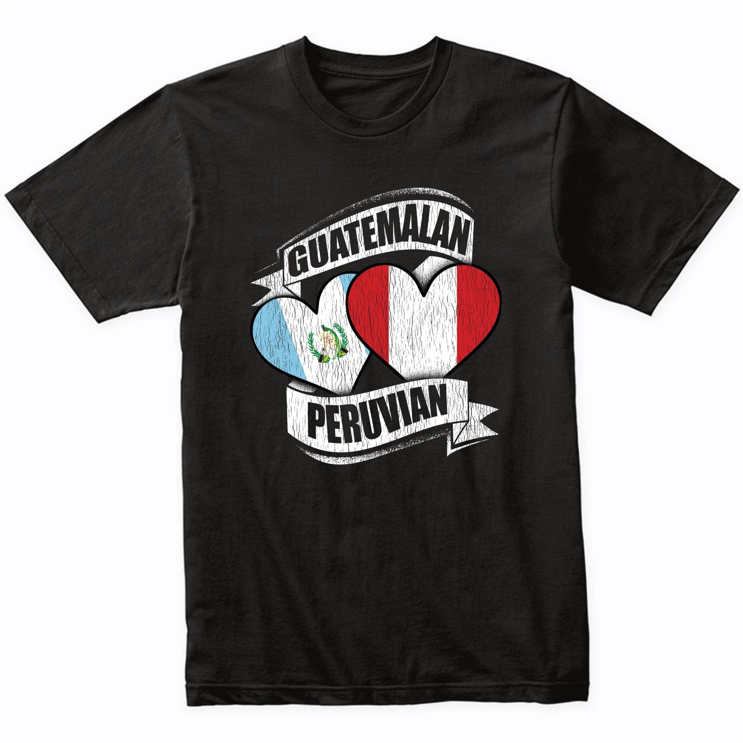 Guatemalan Peruvian Hearts Guatemala Peru Flags T-Shirt