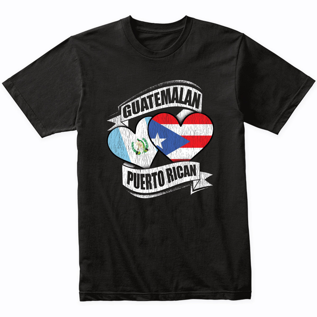 Guatemalan Puerto Rican Hearts Guatemala Puerto Rico Flags T-Shirt