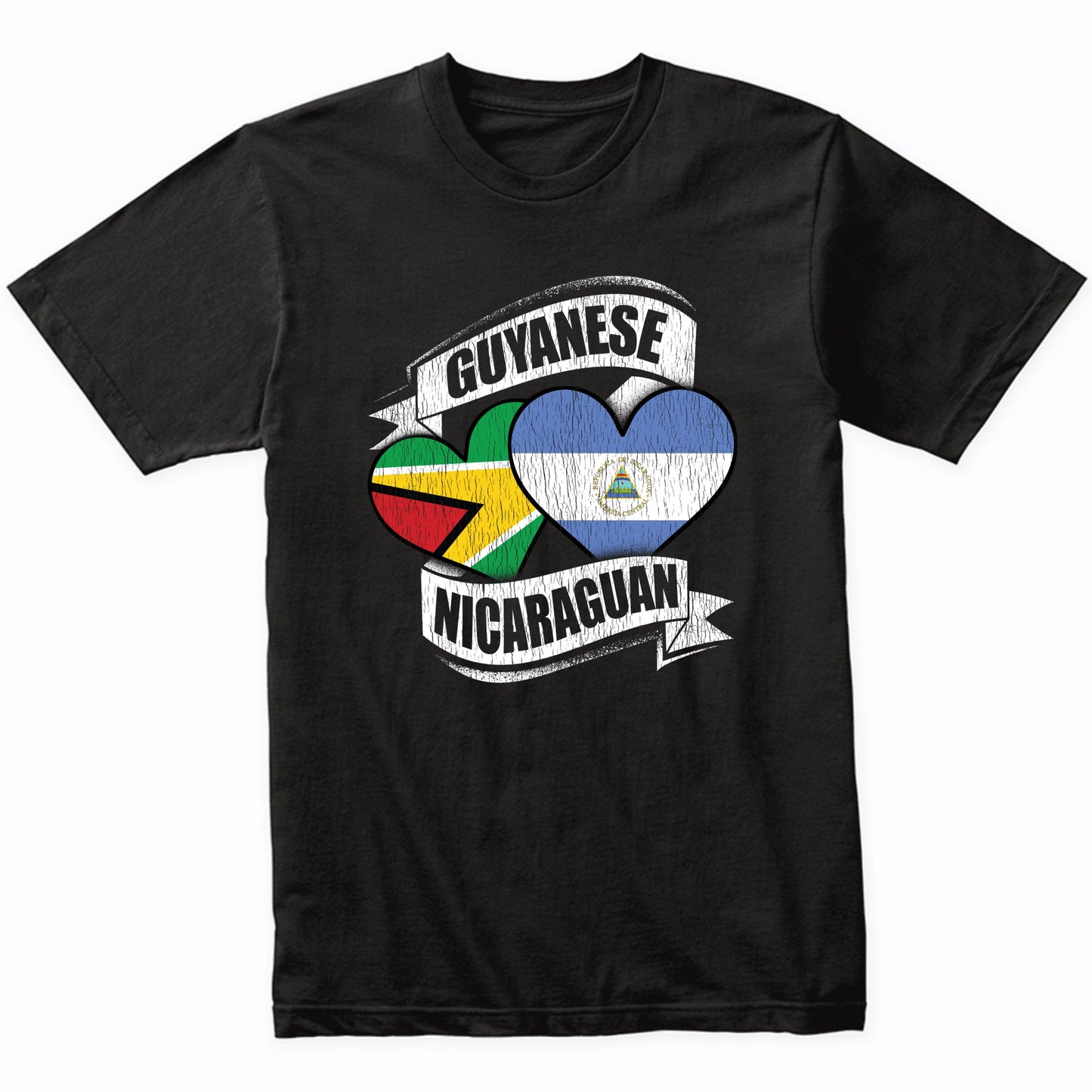 Guyanese Nicaraguan Hearts Guyana Nicaragua Flags T-Shirt