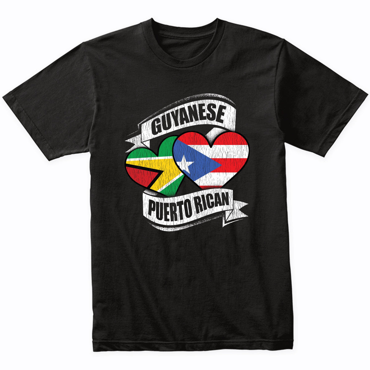 Guyanese Puerto Rican Hearts Guyana Puerto Rico Flags T-Shirt