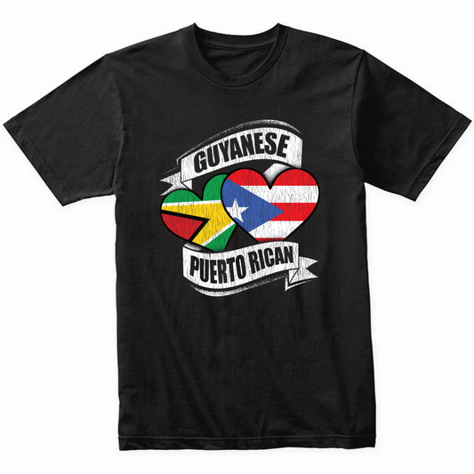 Guyanese Puerto Rican Hearts Guyana Puerto Rico Flags T-Shirt