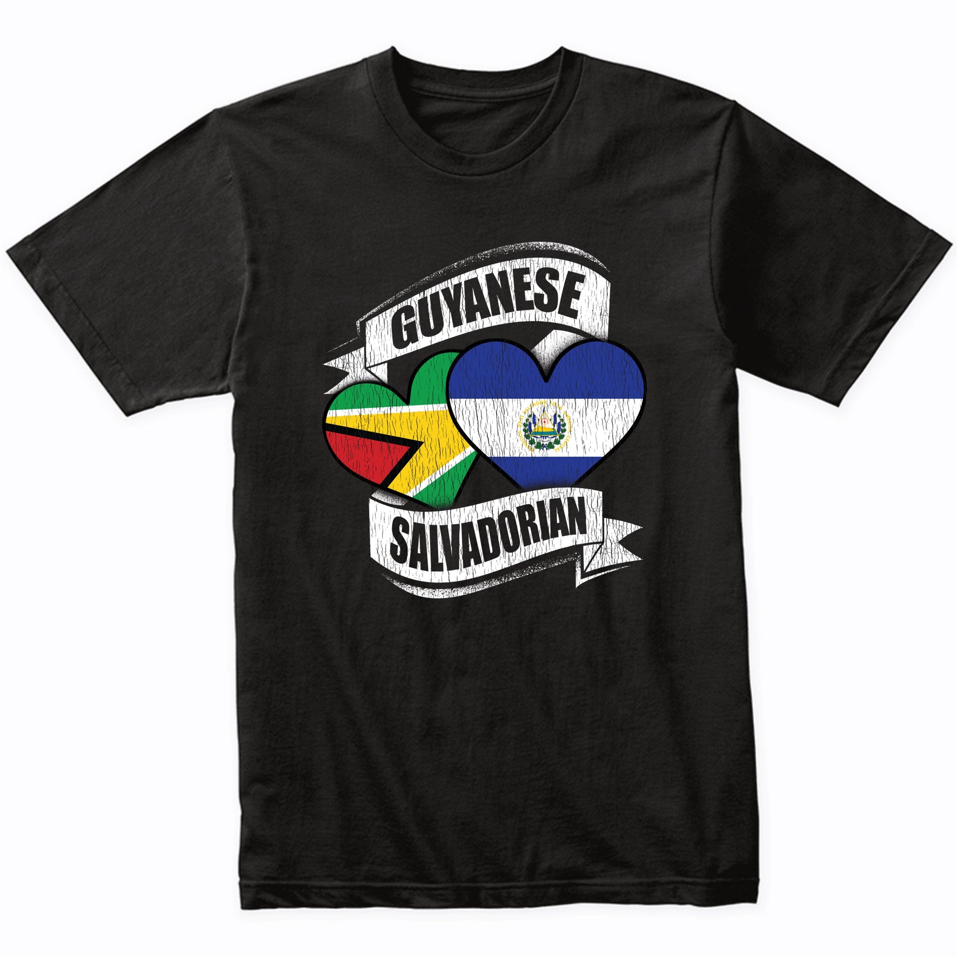 Guyanese Salvadorian Hearts Guyana El Salvador Flags T-Shirt