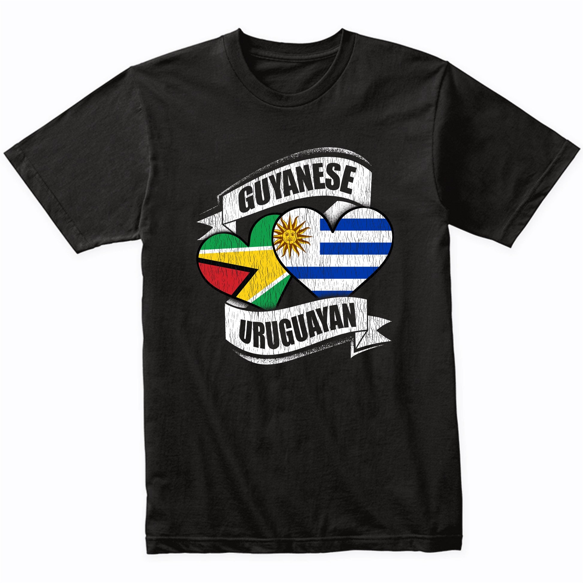 Guyanese Uruguayan Hearts Guyana Uruguay Flags T-Shirt