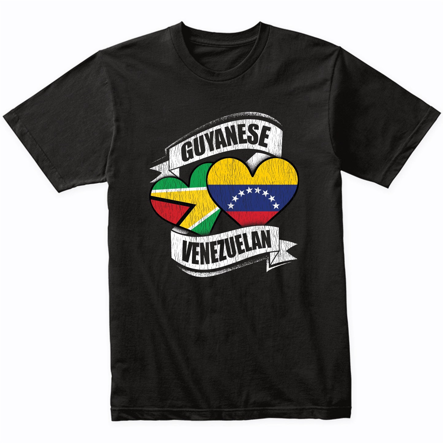 Guyanese Venezuelan Hearts Guyana Venezuela Flags T-Shirt