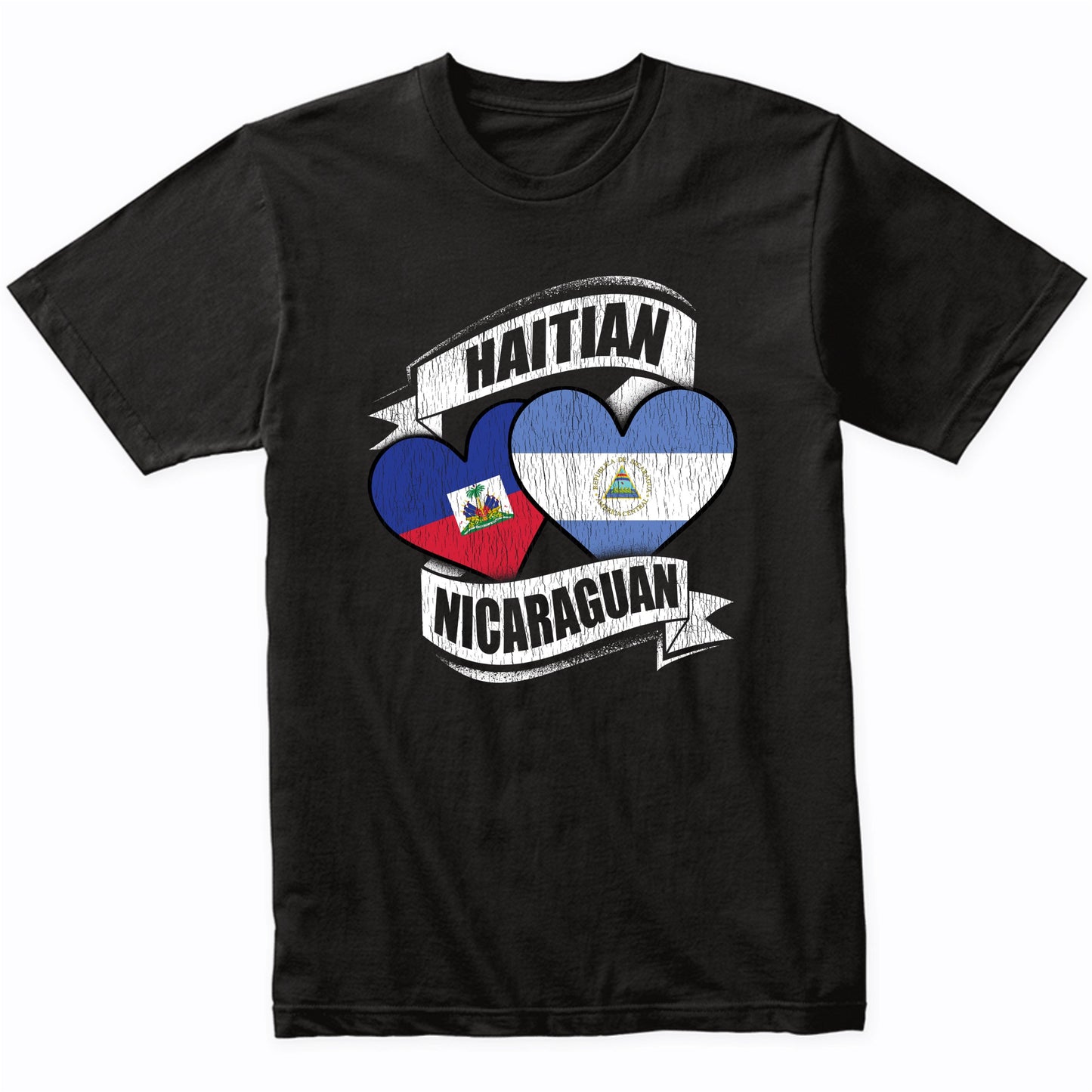 Haitian Nicaraguan Hearts Haiti Nicaragua Flags T-Shirt