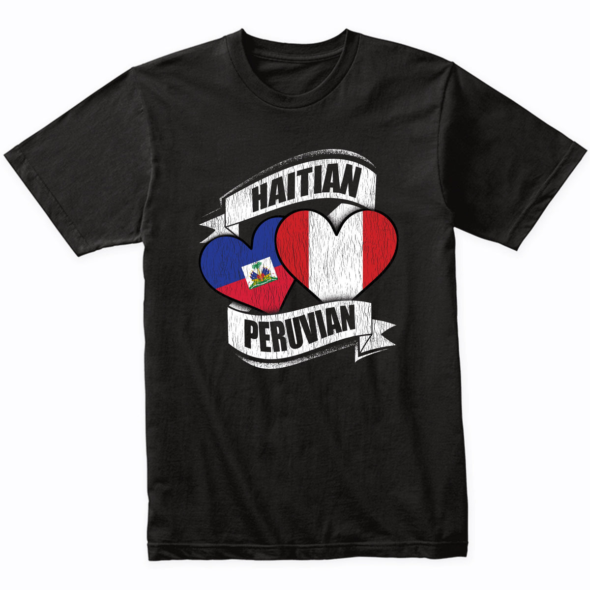 Haitian Peruvian Hearts Haiti Peru Flags T-Shirt