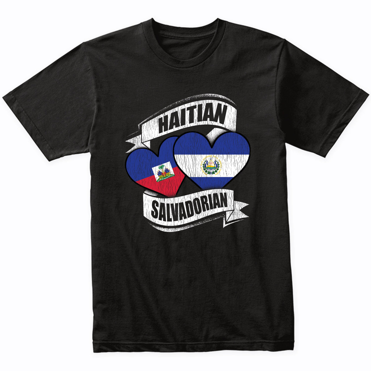 Haitian Salvadorian Hearts Haiti El Salvador Flags T-Shirt