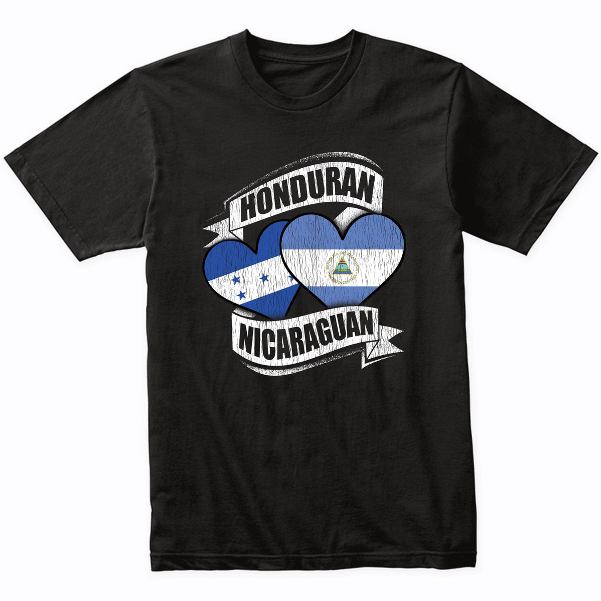 Honduran Nicaraguan Hearts Honduras Nicaragua Flags T-Shirt
