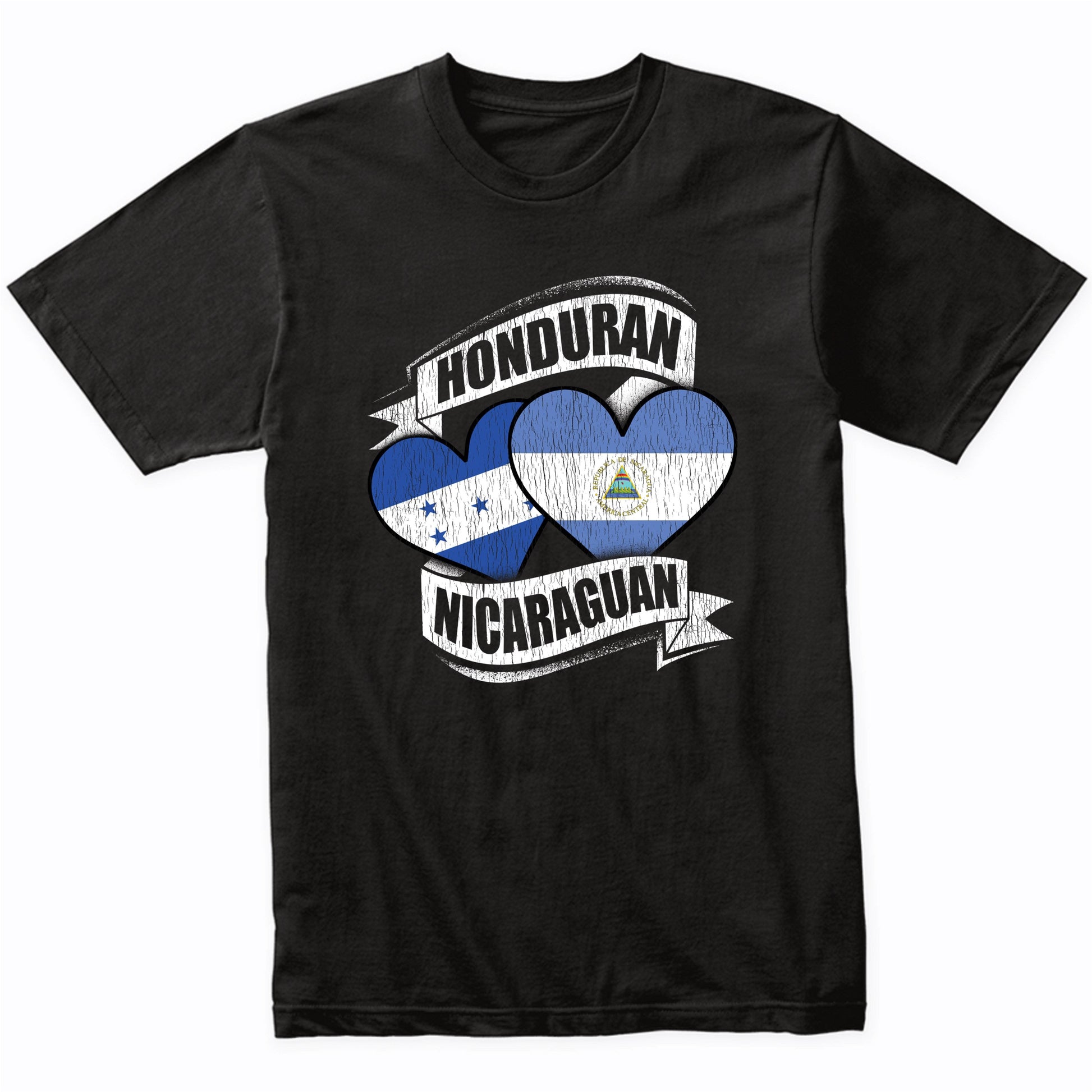 Honduran Nicaraguan Hearts Honduras Nicaragua Flags T-Shirt
