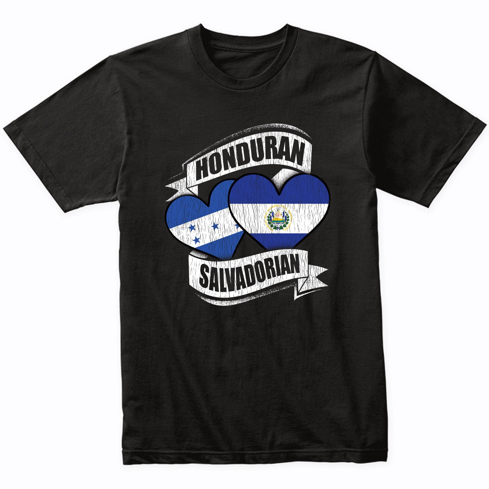 Honduran Salvadorian Hearts Honduras El Salvador Flags T-Shirt
