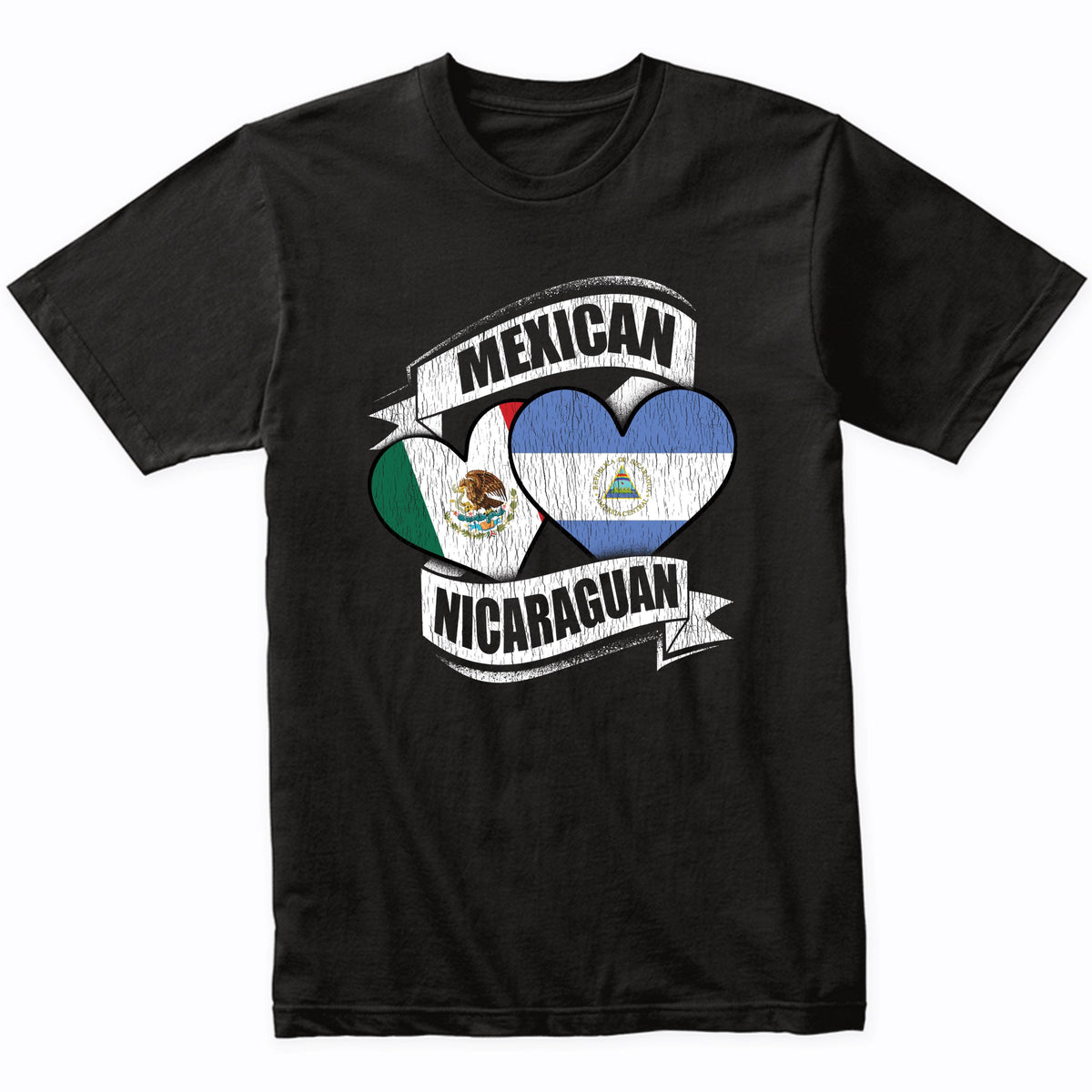Mexican Nicaraguan Hearts Mexico Nicaragua Flags T-Shirt