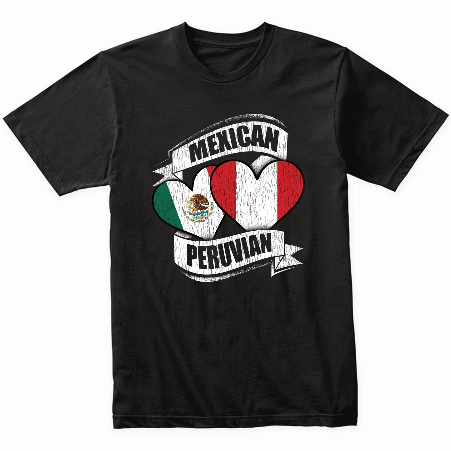 Mexican Peruvian Hearts Mexico Peru Flags T-Shirt