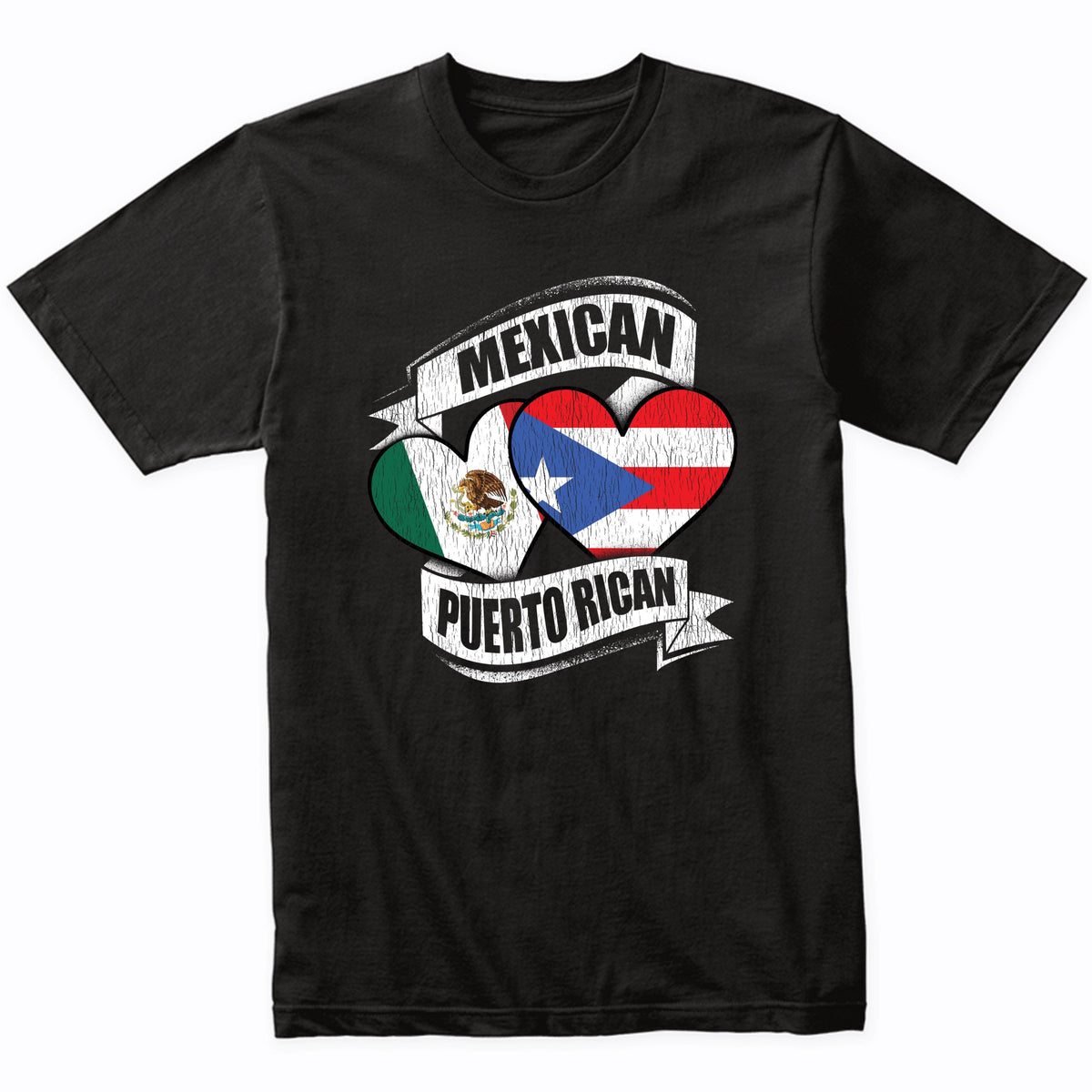 Mexican Puerto Rican Hearts Mexico Puerto Rico Flags T-Shirt