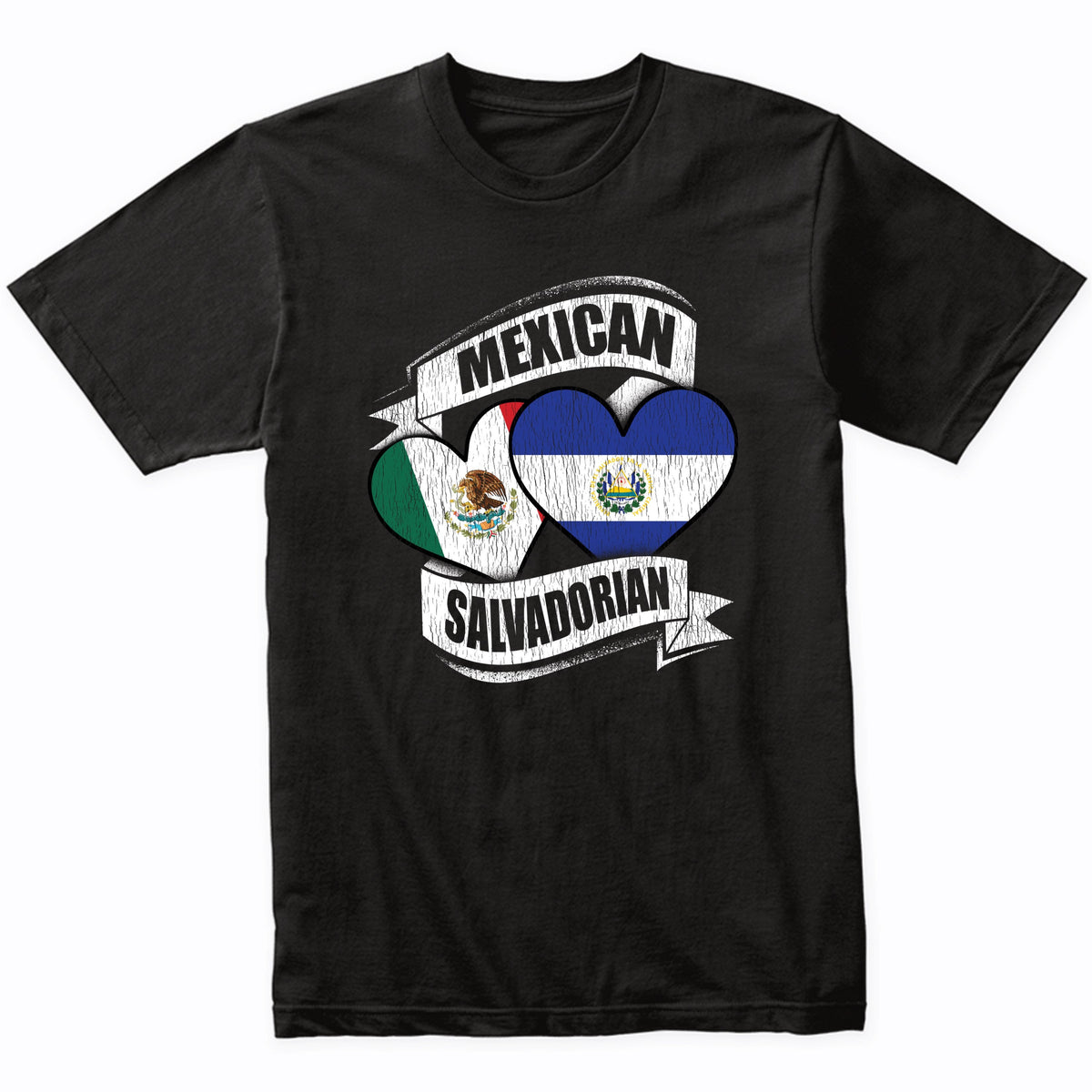 Mexican Salvadorian Hearts Mexico El Salvador Flags T-Shirt