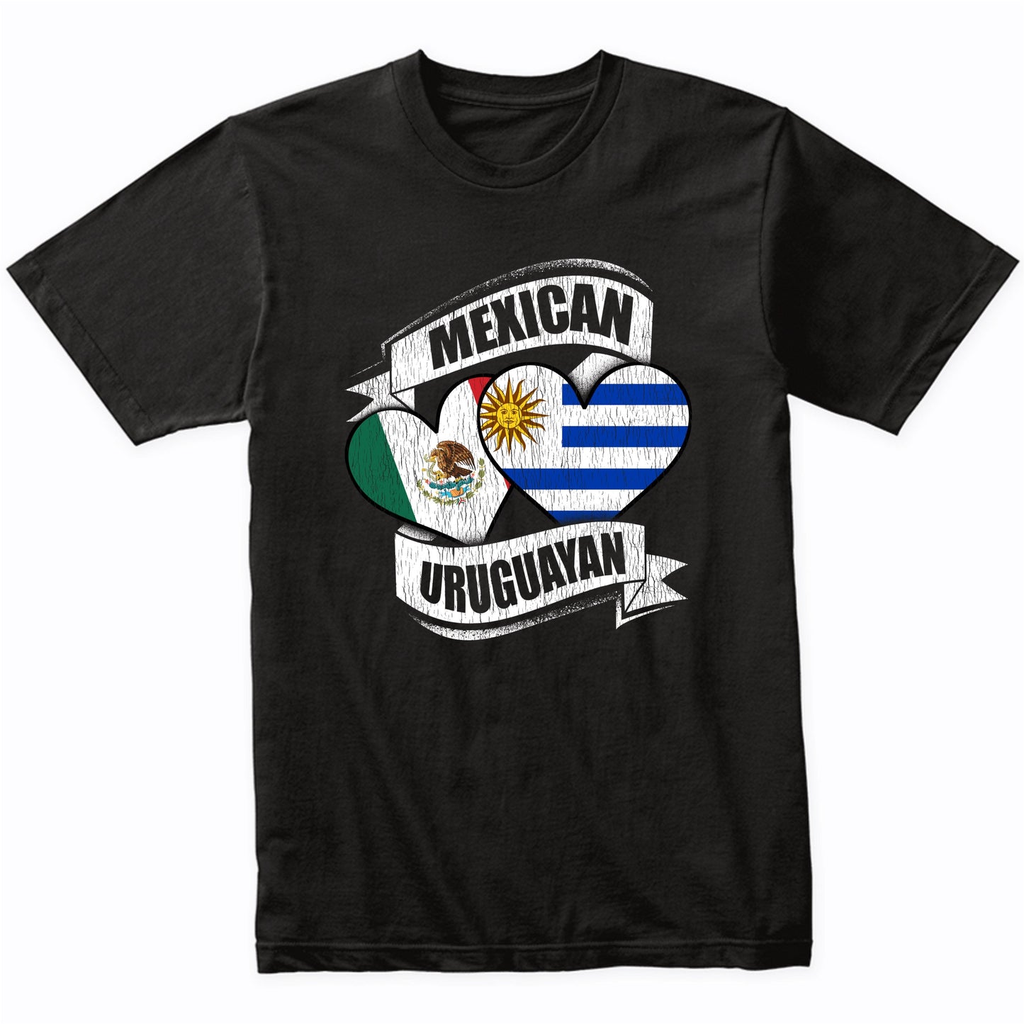 Mexican Uruguayan Hearts Mexico Uruguay Flags T-Shirt