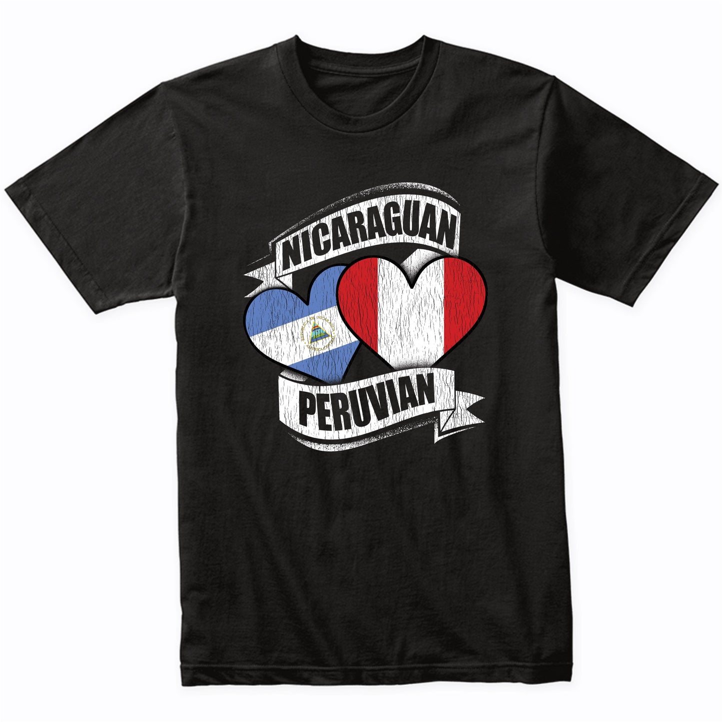 Nicaraguan Peruvian Hearts Nicaragua Peru Flags T-Shirt