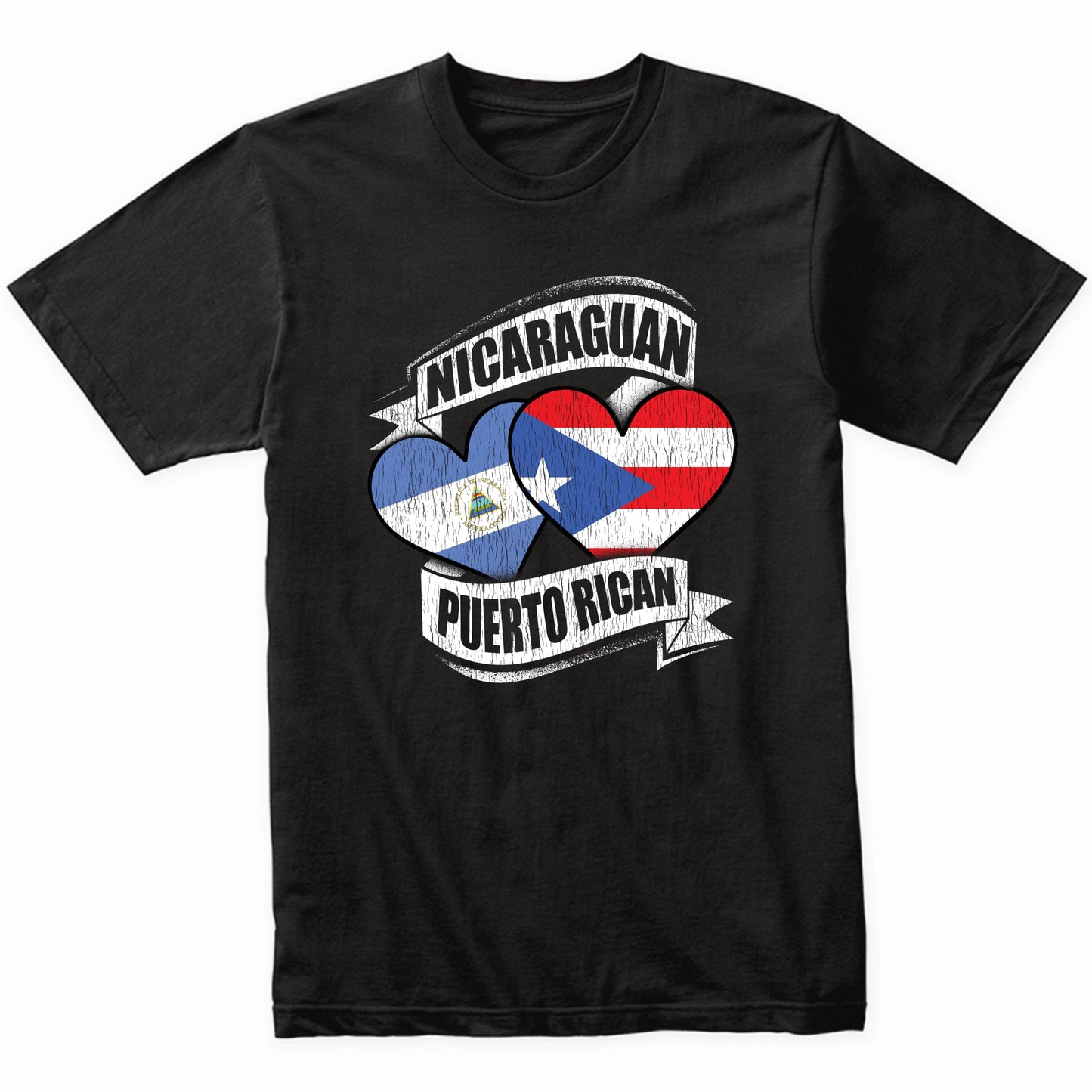Nicaraguan Puerto Rican Hearts Nicaragua Puerto Rico Flags T-Shirt