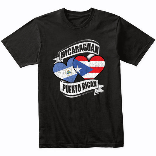 Nicaraguan Puerto Rican Hearts Nicaragua Puerto Rico Flags T-Shirt