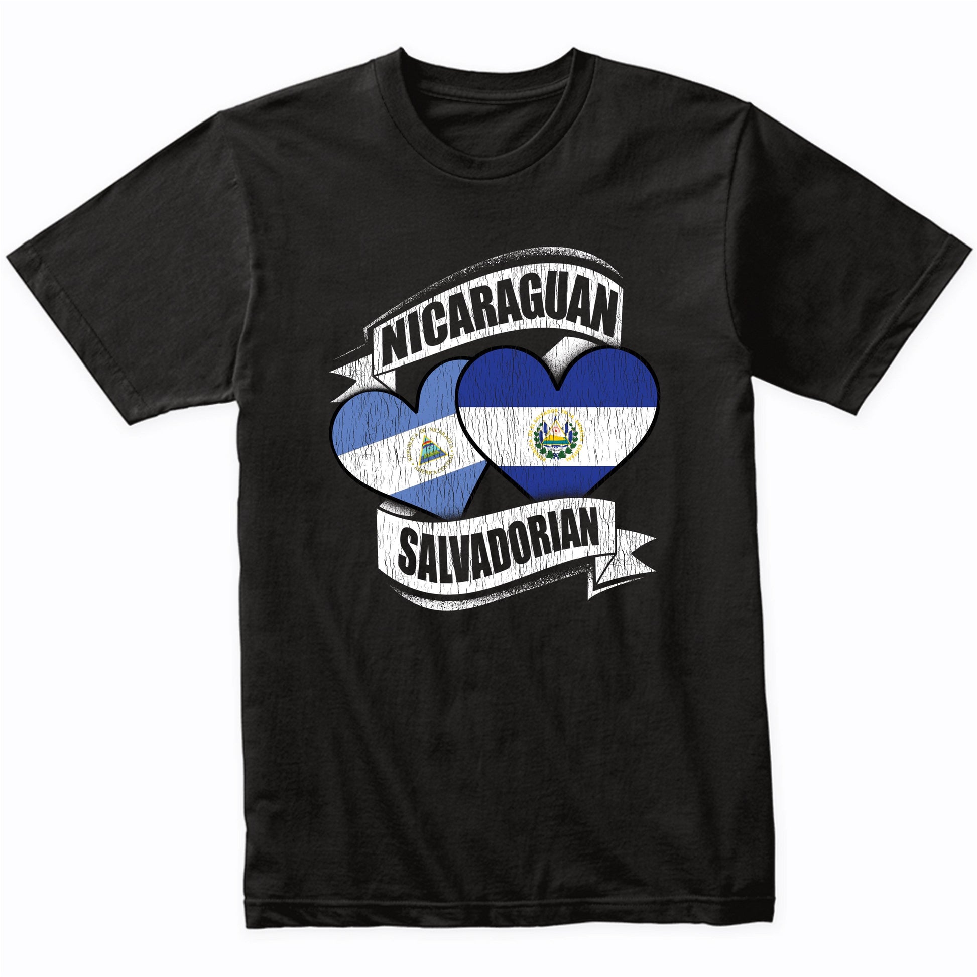 Nicaraguan Salvadorian Hearts Nicaragua El Salvador Flags T-Shirt