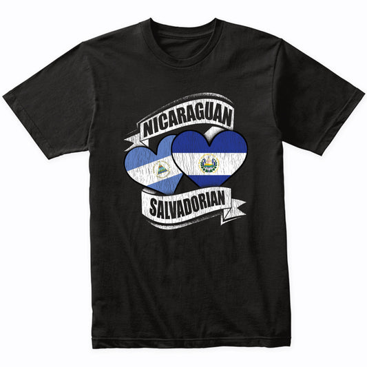 Nicaraguan Salvadorian Hearts Nicaragua El Salvador Flags T-Shirt