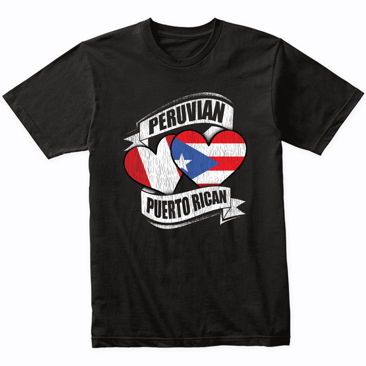 Peruvian Puerto Rican Hearts Peru Puerto Rico Flags T-Shirt
