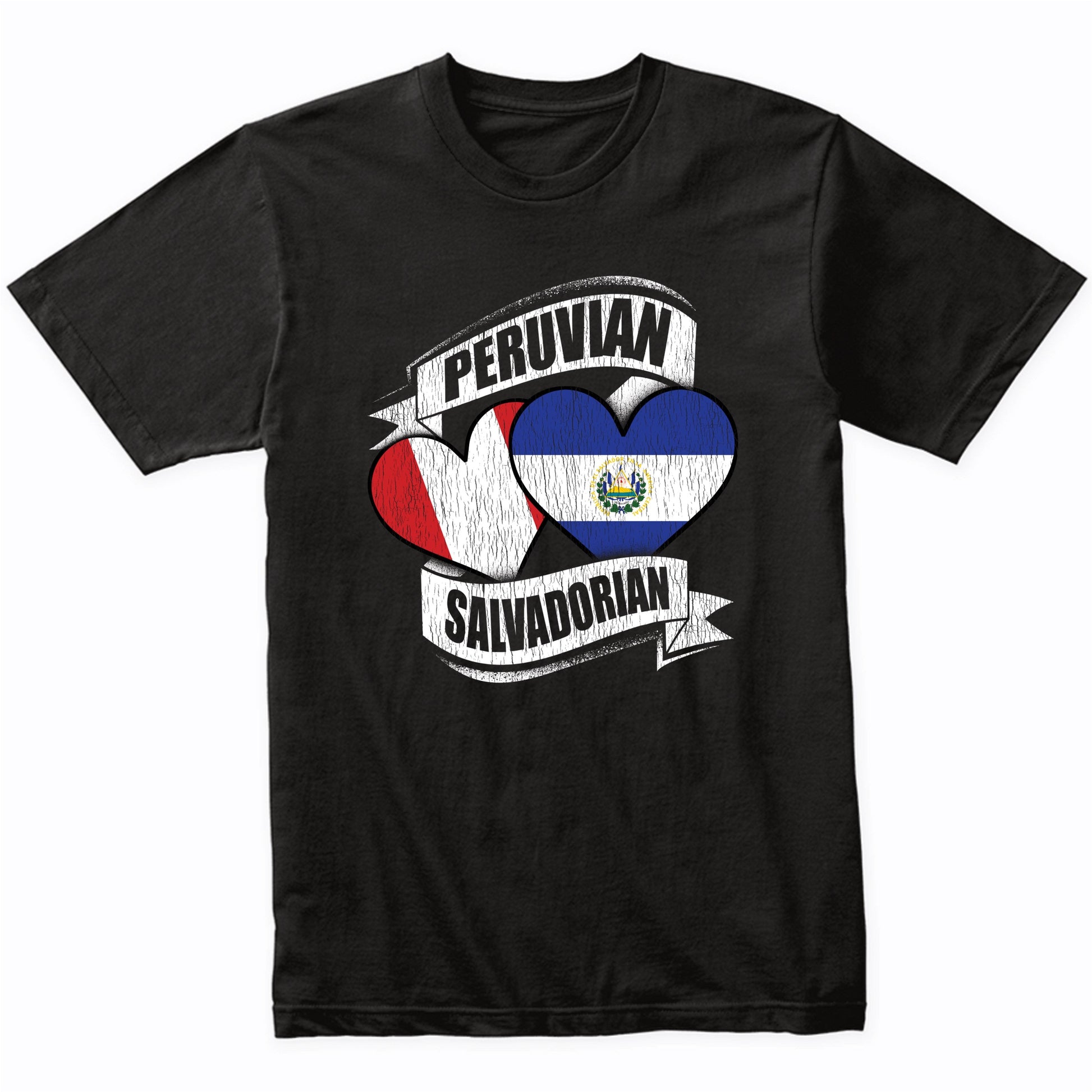 Peruvian Salvadorian Hearts Peru El Salvador Flags T-Shirt