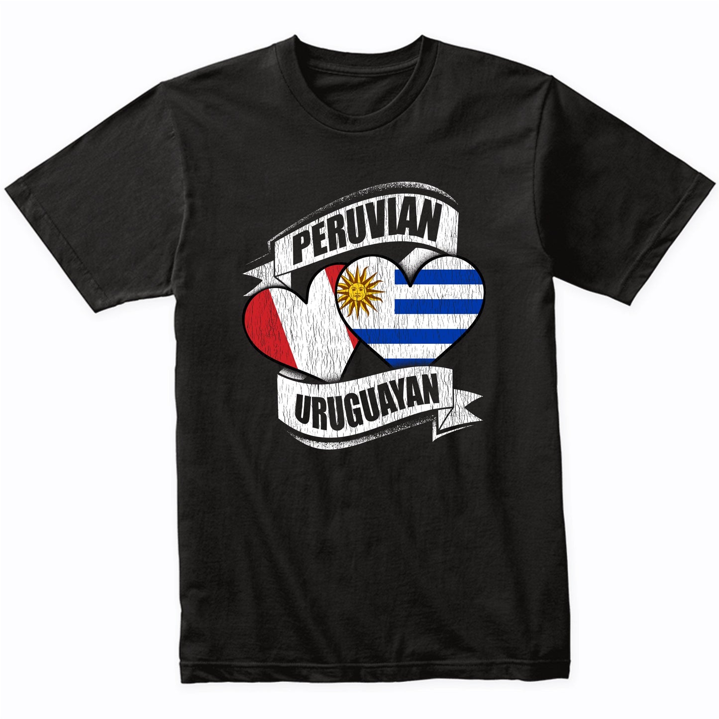 Peruvian Uruguayan Hearts Peru Uruguay Flags T-Shirt