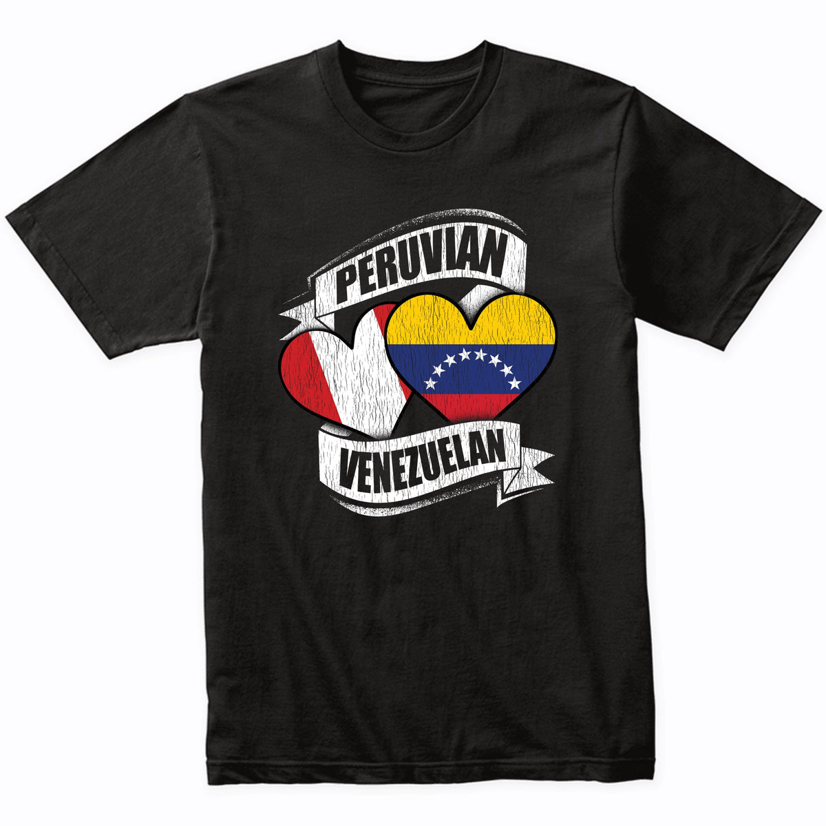 Peruvian Venezuelan Hearts Peru Venezuela Flags T-Shirt