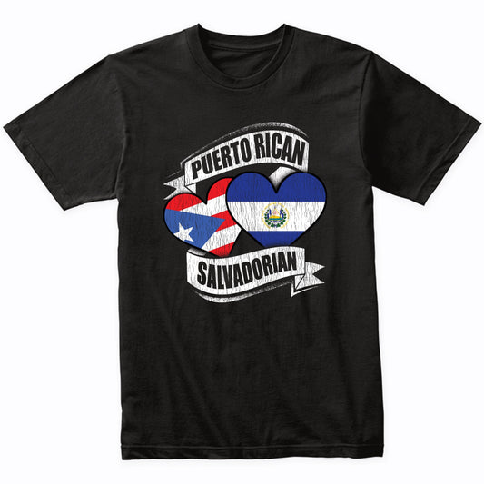Puerto Rican Salvadorian Hearts Puerto Rico El Salvador Flag T-Shirt