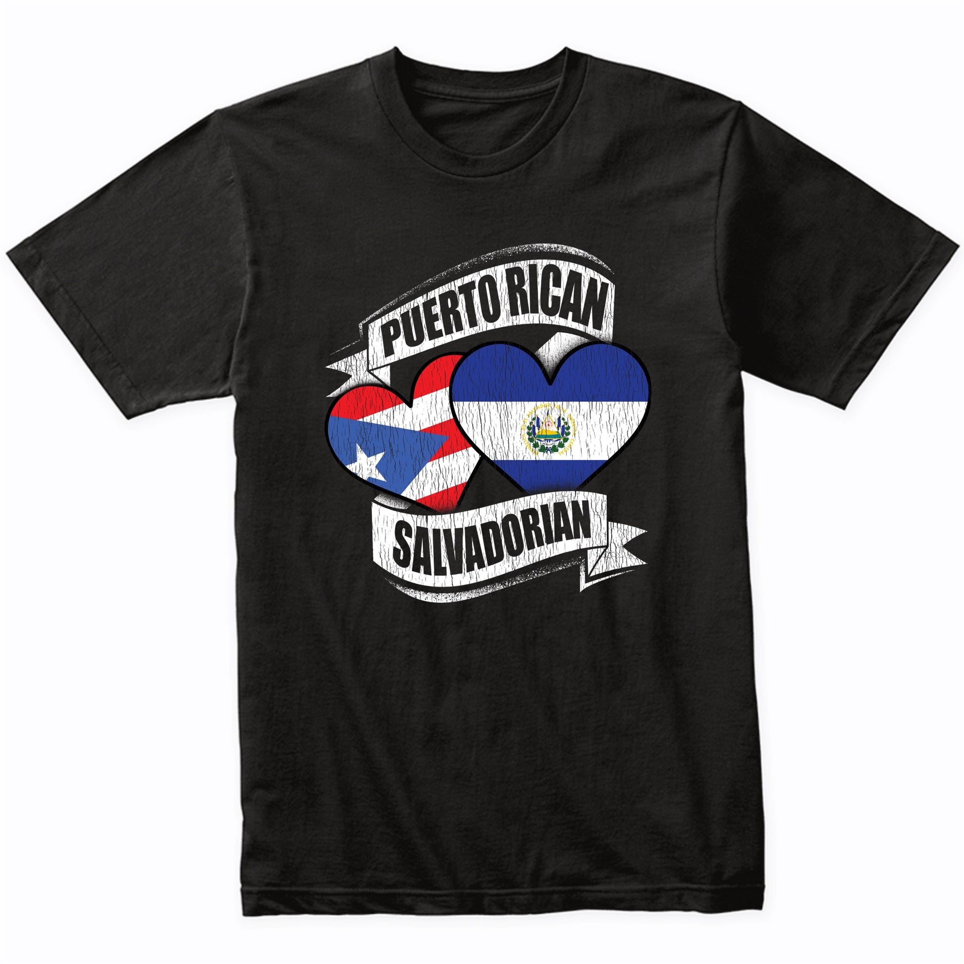 Puerto Rican Salvadorian Hearts Puerto Rico El Salvador Flag T-Shirt