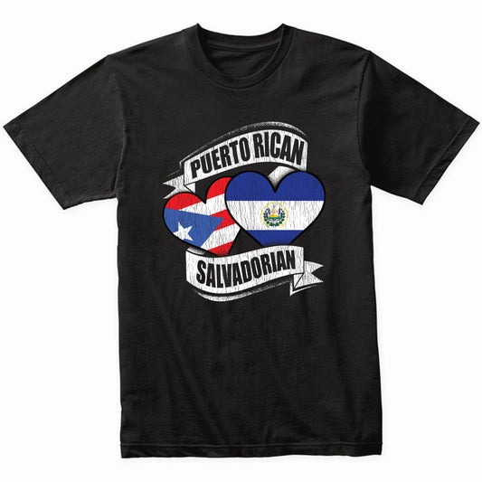 Puerto Rican Salvadorian Hearts Puerto Rico El Salvador Flag T-Shirt