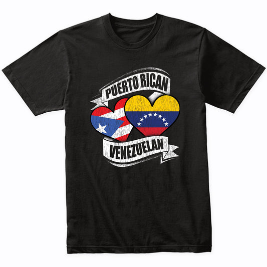 Puerto Rican Venezuelan Hearts Puerto Rico Venezuela Flags T-Shirt