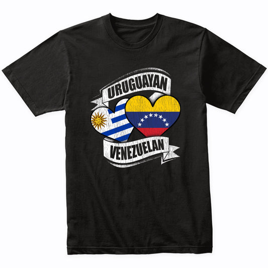 Uruguayan Venezuelan Hearts Uruguay Venezuela Flags T-Shirt