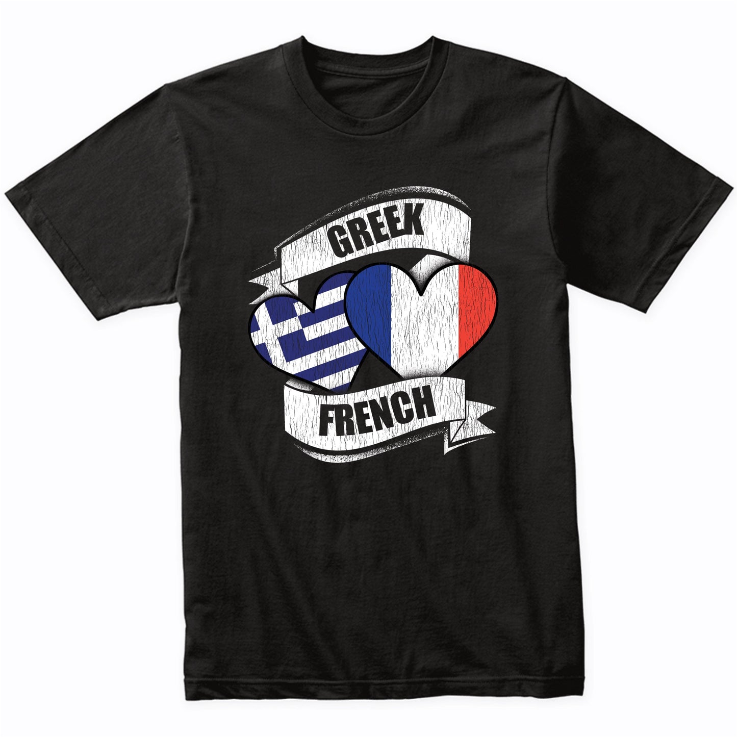 Greek French Hearts Greece France Flags T-Shirt