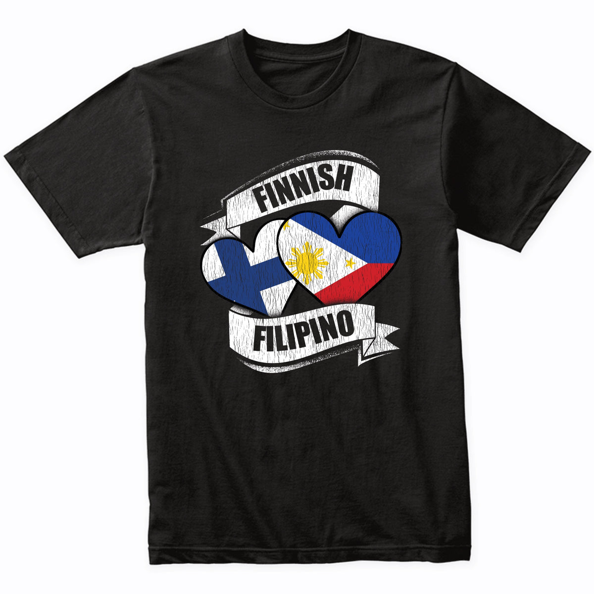 Finnish Filipino Hearts Finland Philippines Flags T-Shirt