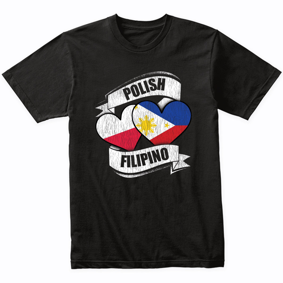Polish Filipino Hearts Poland Philippines Flags T-Shirt