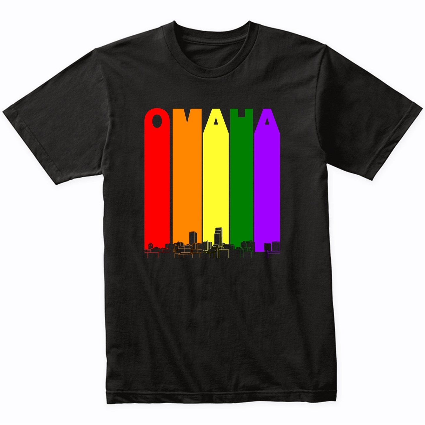 Omaha Nebraska Skyline Rainbow LGBT Gay Pride T-Shirt
