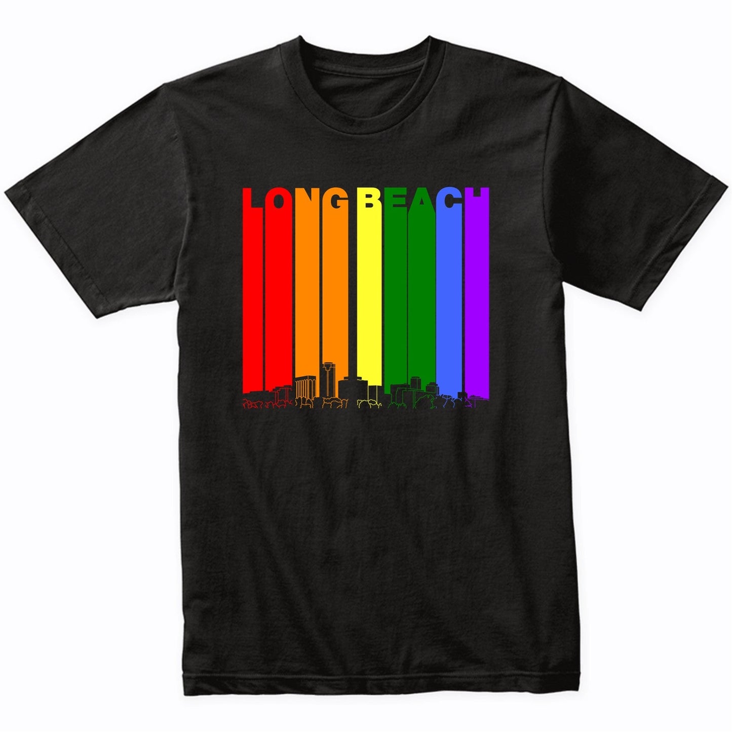 Long Beach California Skyline Rainbow LGBT Gay Pride T-Shirt