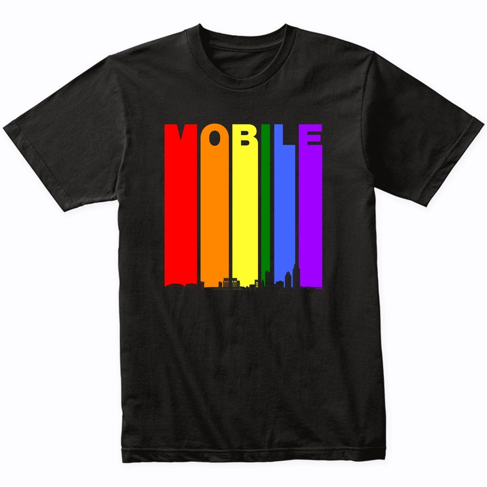 Mobile Alabama Skyline Rainbow LGBT Gay Pride T-Shirt